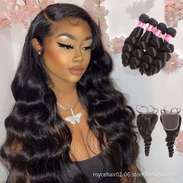 Free Sample Wholesale Price Real Unprocessed Raw Virgin Brazilian Hair Loose Wave Bundles with Frontal Closure in China